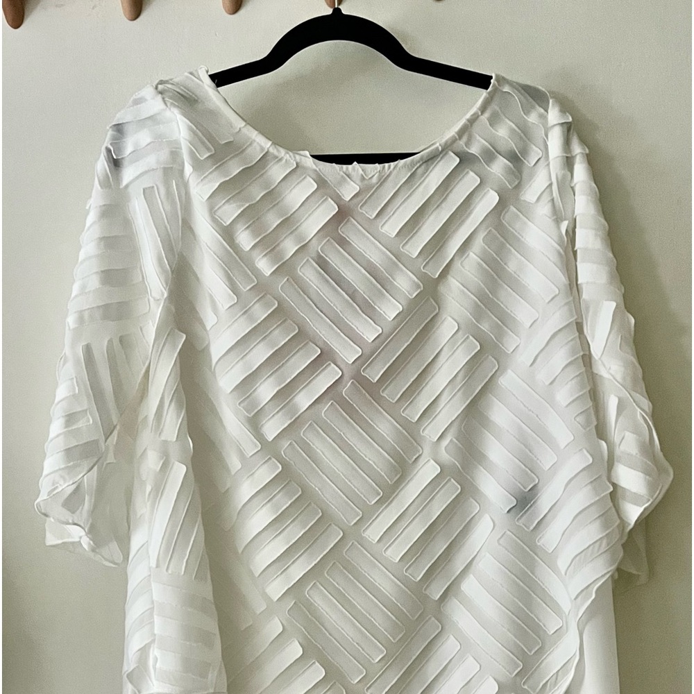 IC by ConnieK White Polyester 3/4 Sleeve Dressy Tunic Top, Small S NWT